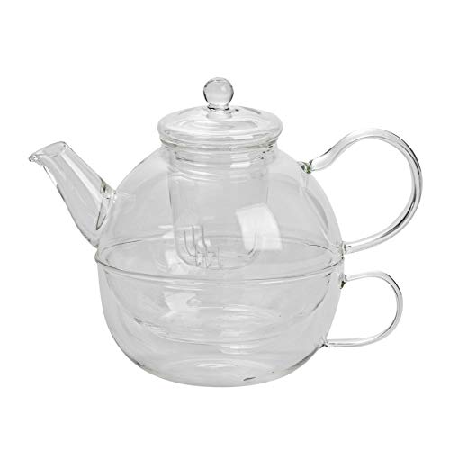 Teabloom Tazza in Vetro a Doppia Parete con Infusore & Coperchio + 2 Deliziosi Fiori di tè – Tazza da 450 ml – Coperchio Utilizzabile Come Sottobicchiere – Disponibile in 4 Colori