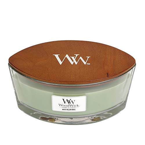 WoodWick, candela profumata con Pluswick Innovation, paraffina Soft Chambray, clessidra media 2