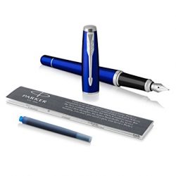 PARKER Urban penna stilografica, Premium Ebony Metal Chiselled (ebano metallizzato cesellato), pennino sottile e ricarica di inchiostro blu (1931613)