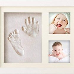 Impronta Bambino – Newlemo Cornice Bambino Baby con Porta Foto in Legno per Mani e Piedi del Bambino – Kit Impronte Neonato Perfetto per Neonato Ricordo Regalo