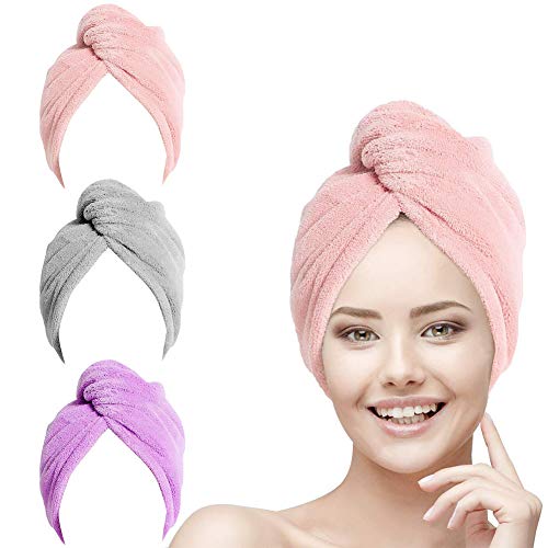 Asciugamano Capelli a Turbante, Capelli asciutti da 2 pacchi Asciugamani in Microfibra Asciugacapelli rapida, Cottone Femmina Cuffia Doccia