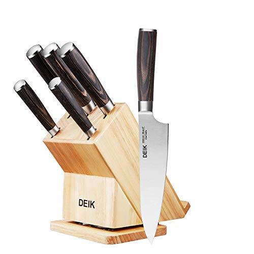 homgeek Set Coltelli da Cucina Professionale, Coltello in Acciaio Inossidabile Tedesco 1.4116 con Blocco Coltelli in Gomma, 8 Pezzi