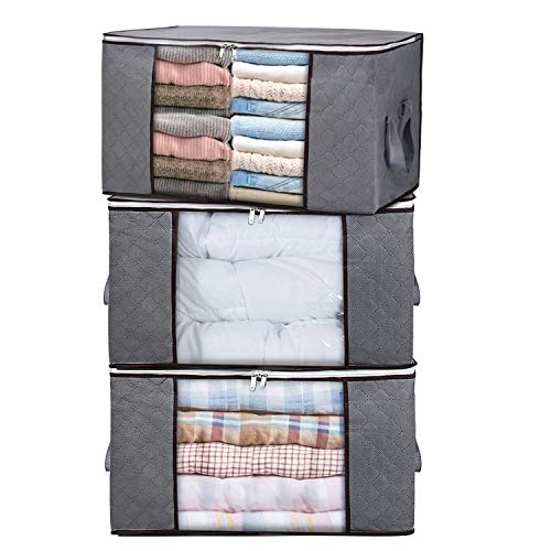 LGsweet Borsa di stoccaggio, Organizer per Armadio a Grande capacità, Contenitori di stoccaggio sotto Il Letto per Vestiti, Coperta, Consolatore, Organizzatore di stoccaggio 3 Set (Grigio)