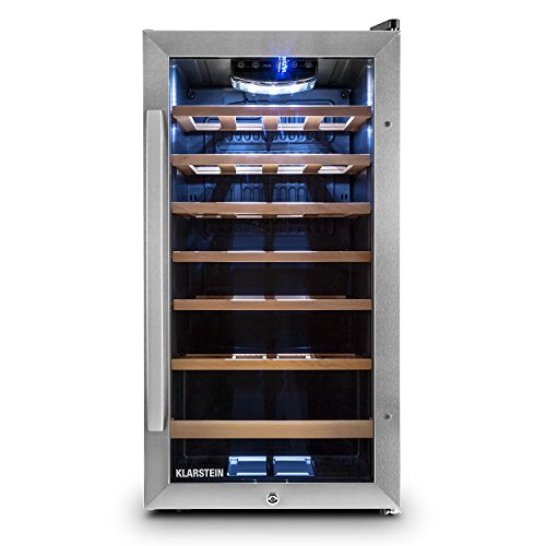 Klarstein Vivo Vino • frigorifero per vini • frigorifero per bevande • 52 L • 18 bottiglie • 5 ripiani • silenzioso • range temperatura: 11° – 18° C • illuminazione interna LED • nero