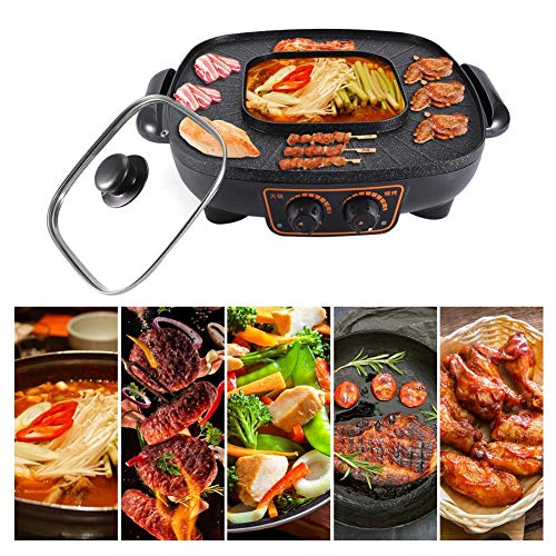 Hot Pot Coreano Barbecue Doppia Pentola Fornello Elettrico Monopezzo Pentola Elettrica Calda Elettrica Barbecue Teglia Elettrica 1700W [classe Energetica A]