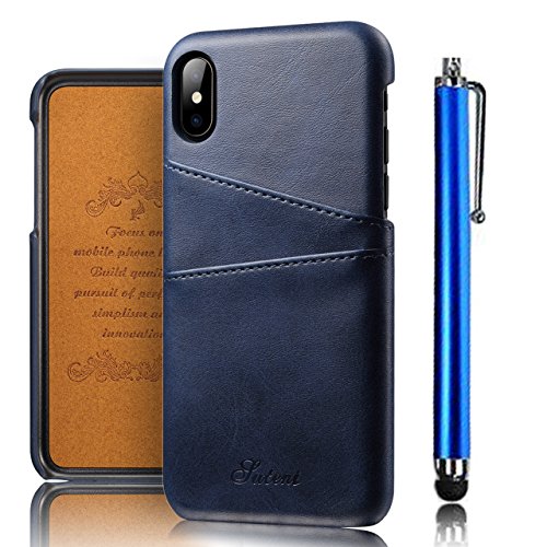 Pelle Cover per iPhone X, Custodia per iPhone 10,Bonice PU Cuoio Telefono Portafoglio Custodia Guscio Protettivo con Porta Carte di Credito Slot Case Cover per iPhone X/iPhone 10 (5,8 Pollici) + Pennino Cromato – Blu 2