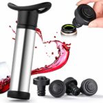 Sunix Vacu Vin Pompa,VinoCare Pompa Salvavino, Dispositivo per la conservazione del Vino in Acciaio Inox con 4 Tappi a Vuoto per Bottiglie di Vino – Acciaio Inossidabile