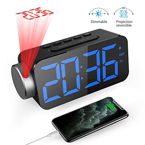 OurLeeme LED Display Projection Clock Sveglia a Batteria con 2 allarmi, Temperatura Interna, umidità per Uso Domestico in Camera da Letto