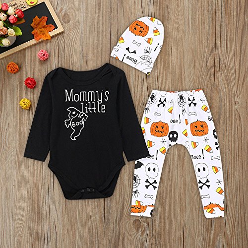 BYSTE Bodysuit Baby,Bambino Pigiamino Pagliaccetti Halloween Cranio Stampa Manica Lunga Tutine Bambina Bodycon Playsuit Bowknot Fascia per Capelli