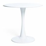 Tavolo Madeja Stile Circolare Rotondo Tondo Design Moderno Elegante Tavolino da Caffé a Piedistallo in Legno e Acciaio, Salotto Soggiorno Salone Bar Sala D’aspetto Albergo B&B 80 x 70 x 50 Bianco