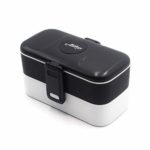 Atthys Lunch Box Nero, Scatola Bento Giapponese di Design con 2 Posate in Inox, Microonde e Lavastoviglie, Contenitore Bento Box con 2 Scomparti Ermetici, Portapranzo per Adulti e Bambini