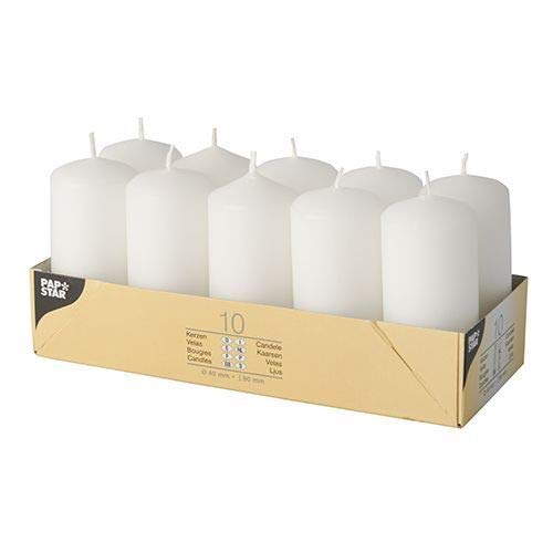 Papstar 17915 Pillar Confezione da 10 Candele, Bianco, 40 x 90 mm