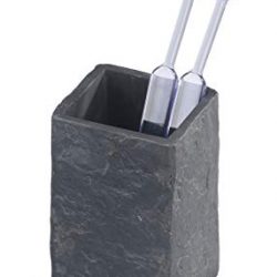 WENKO 17920100 Bicchiere Portaspazzolini Slate Rock Finitura Effetto Ardesia, Poliresina, 6.4 x 10.5 x 6.4 cm, Grigio Antracite