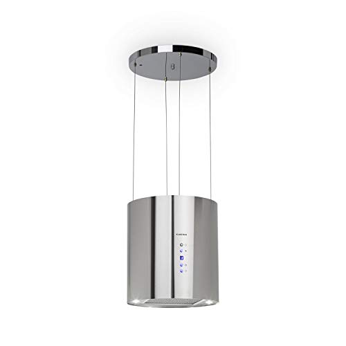 Klarstein Barett – Cappa Aspirante, Cappa ad Isola, Ø 35 cm, 190 Watt, 560 m³ / h, 3 Livelli di Potenza, Illuminazione LED, Acciaio Inox, Argento