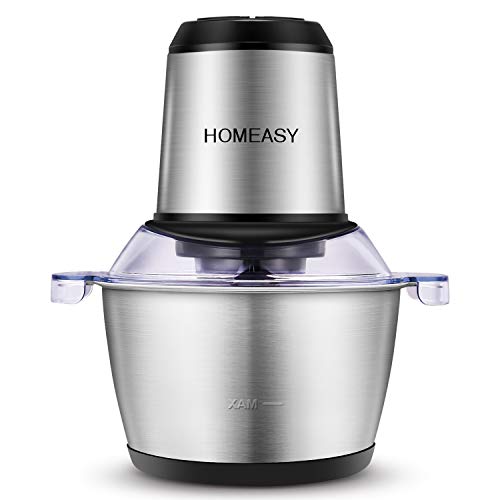 Tritatutto Elettrico, homeasy 2L Frullatore Multifunzionale con Ciotola in Acciaio Inox 350W Mini Robot da Cucina per Frutta Verdura Carne Spezie ecc