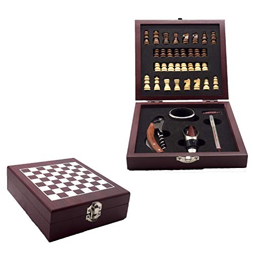 InnovaGoods Kit Accessori Vino E Gioco Degli Scacchi, Cavatappi, Anello Anti goccia, Tappo Aereatore, Termometro.