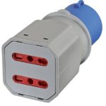 Electraline 80956 Adattatore multipresa 2 Prese bivalenti 10/16A Spina a 3 Poli Industriale IEC Adatto per Camper, Campeggio, Caravan, Barca, Cantiere, Grigio