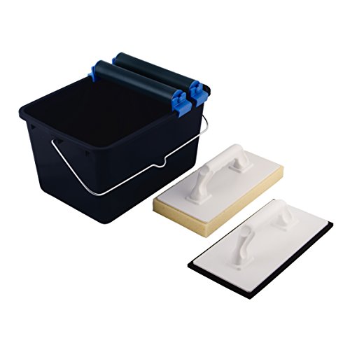 Top Deal 1801673 Suki Piastrelle lavaggio Set 5 pezzi blu con rotelle doppie, 1 inserto per piastrelle washboard, 1 – Frattazzo in plastica con caucciù, 1 secchio da 12 litri, Nero