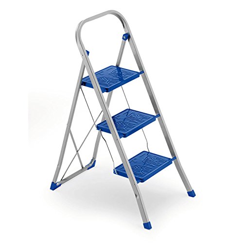 FRAMAR Slimmy 3 Sgabello con 3 Gradini Antiscivolo, Blocco di Sicurezza e Piedini Angolari Stabilizzanti, Portata 150 kg, 46 x 70 x 105 cm, Acciaio, Blu