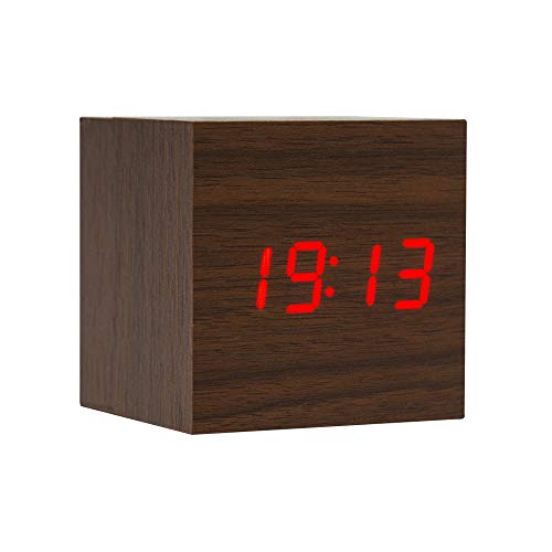 Lanker Sveglia In Legno – Orologio Digitale Mini Cube A Led Con Display Di Data/Ora / Temperatura, 3 Livelli Di Luminosità E Controllo Vocale Ideale Per I Viaggi In Ufficio – AC10P 2