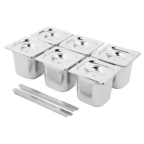 Vogue SA243 in acciaio INOX Gastronorm pan set 6 x 1/6 con coperchi