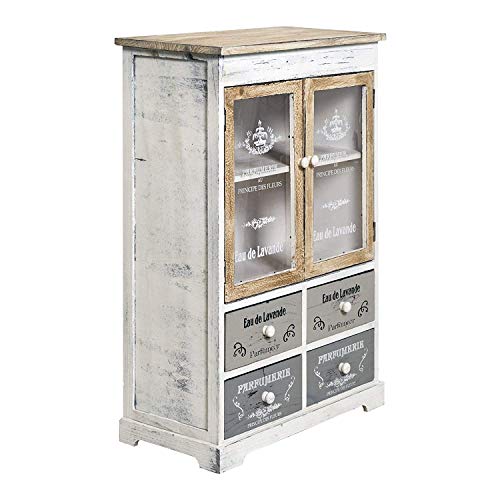 Rebecca Mobili Credenza Mobile Cucina 4 Cassetti 2 Ante Legno Paulownia Bianco Beige Grigio Shabby Cucina Sala – 81 x 58 x 30 cm (H x L x P) – Art. RE4479