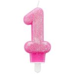 Amscan, 9900761, candela di compleanno con glitter, 7,6 cm, numero 1 