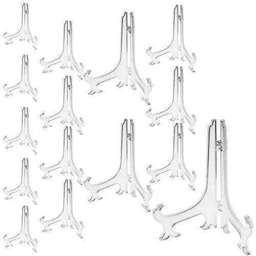 15 Pieces Plastic Easels, YuCool Stand Holder 4Inch/5 Inch/ 6 Inch/ 7 Inch/ 8 Inch Tall for Display Pictures at Weeding Party Home Decoration-Clear