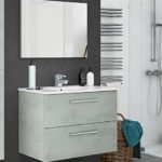 MarinelliGroup Mobile Bagno 80 cm sospeso con lavabo in Ceramica e Specchio con cassetti Cemento. Dafne