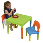 WOLTU Kid001 Set Mobili con Lavagna Contenitore Tavolo e Sedie per Bambini Gioco Soggiorno Tavolino con 2 Sgabelli in Legno