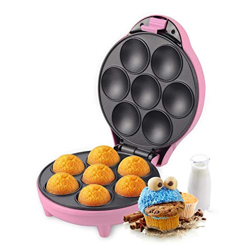 Aigostar Popcaker Pink 30CEU – Macchina per Cupcake/Muffin con 7 fori, 700 Watt, Piatti Antiaderenti. Design esclusivo.