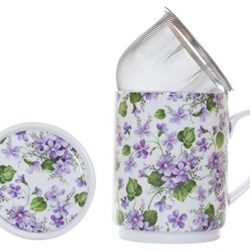 La Cija Violetas – Tazza per Tisane in Porcellana, con Filtro in Acciaio Inox, Bianco