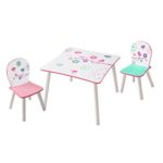 HelloHome 527FLW Tavolo per Bambini con Sedie di Fiori e Uccelli, Legno, White, 63 x 63 x 52.5 cm