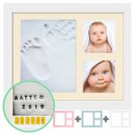 PITI COT Cornice Impronte Neonato – Kit Lettere Numeri e 4 Cornici Colorate – Calco Mani e Piedi del Bimbo in Argilla – Idee Regalo Battesimo Bimba Nascita Bambino – Portafoto Baby anche da Appendere