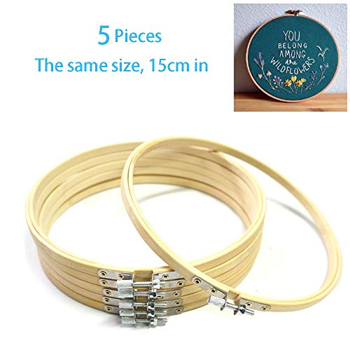 nuluxi 5 Pezzi Bamboo Punto Croce Ricamo Hoops Bamboo Cerchio Punto Croce Hoops Telaio Ricamo bambù Ricamo in Legno Piccoli Telai Circolari in bambù per Cucito a Mano Decorazione e Progetti Fai da Te