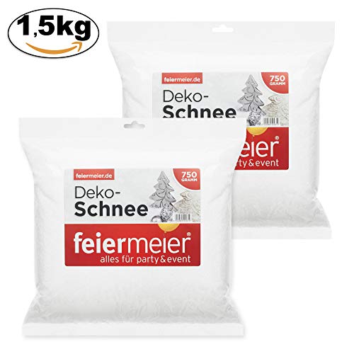 feiermeier® Neve artificiale in confezione doppia, confezione risparmio composta da 2 x 750 g, in sacchetto, luccicante, neve decorativa 2