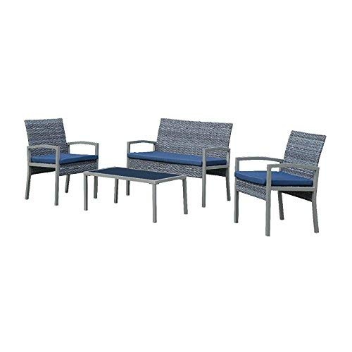 Xone Set Tulum con Divano, 2 sedie e tavolino con Vetro 5mm con Cuscini in Acciaio e polyrattan