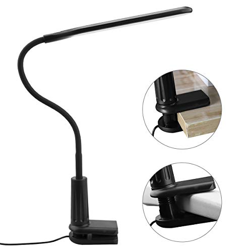 AuyKoo Lampada da Scrivania LED, lampada con clip, lampada da lettura, morsetto da tavolo LED, lampada 3 luminosità, libro luce notturna, collo flessibile, controllo tattile, cura degli occhi