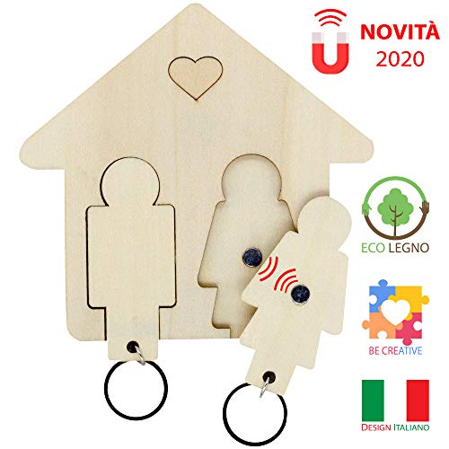 Portachiavi Coppia Casa Eco Legno Personalizzabile 2.0 Idea Regalo Originale San Valentino Fidanzamento Uomo Donna Innamorati Anniversario Matrimonio Nozze Arredamento Ingresso Decorazione Parete