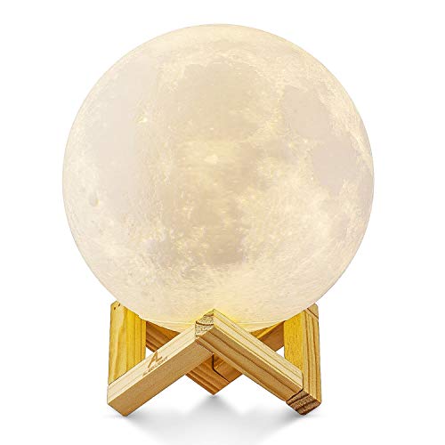 Lampada Luna 3D Stampata, ALED LIGHT Piena Lampada Moon Luna con Diametro 15cm, 3 Colori, Ricarica USB Decorativo LED Luce Notturna Toccare il Controllo, Decoro per Stanza Letto Mood Light per Camera