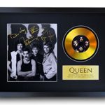 HWC Trading- Espositore con foto e firma stampata di Freddie Mercury., Queen Freddie Mercury Brian May – Disco dorato, formato A3, con cornice, A3