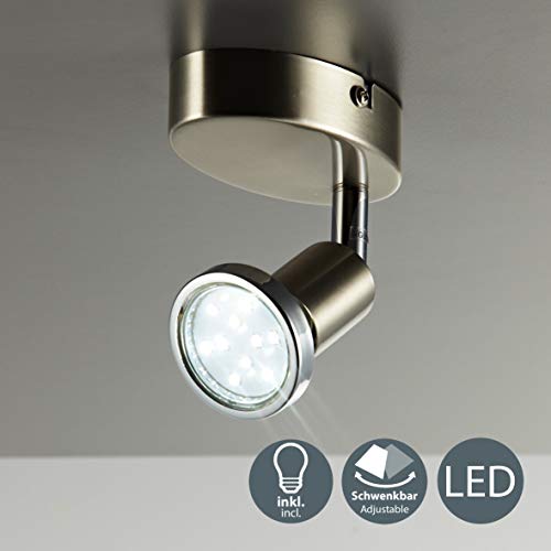 Faretto LED da soffitto orientabile, plafoniera moderna da soffitto e parete, include lampadina GU10 da 3W luce calda 3000K, per l’illuminazione di interni, metallo color nickel opaco, 230V IP20 2