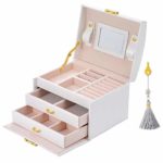 Scatola di Gioielli Set Scatola Porta Gioielli Beauty Case di immagazzinaggio di immagazzinaggio di cosmetico a Tre Strati con Specchio e Serratura,Scatola con Specchio Scatola anello,Regalo Femminile