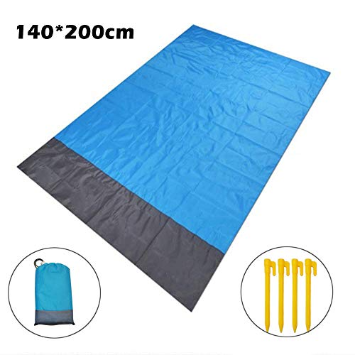 ZFYQ Coperta da Spiaggia, 140x200cm Anti Sabbia Impermeabile Portatile Coperta da Picnic con 4 Picchetti Fixed per Picnic, Spiaggia, Viaggi, Escursionismo, Campeggio e Altro