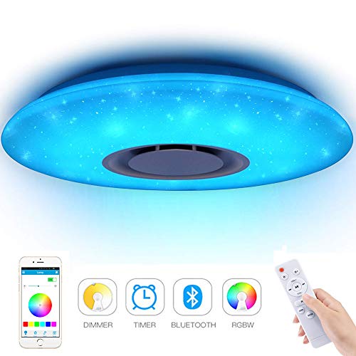 Luci da soffitto a LED per musica 60W, Houkiper Luci per musica Bluetooth Telecomando LED Dimmerabile Plafoniera Stella rotonda RGBW Cambiamento di colore 185-265V APP Telecomando