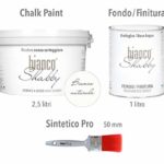 CHALK PAINT Bianco Naturale & FINITURA TRASPARENTE OPACA – Pittura Shabby Chic (2.5 Litri) + Fondo Finitura Trasparente Opaca (1 Litro) + 1 Pennello 50 mm