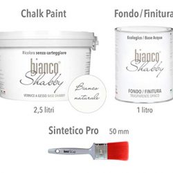 CHALK PAINT Bianco Naturale & FINITURA TRASPARENTE OPACA – Pittura Shabby Chic (2.5 Litri) + Fondo Finitura Trasparente Opaca (1 Litro) + 1 Pennello 50 mm