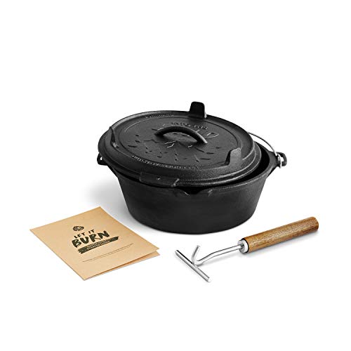 BURNHARD Dutch Oven, Forno Olandese in Ghisa, pretrattato, con Sollevatore Coperchio in Acciaio Inox e Legno – 2