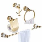 WOMAO Set di Accessori da Bagno in Oro di 4 Pezzi Tutti in Lega di Zinco con Cristallo, portasalviette portasalviette portasalviette portasalviette per WC, sospeso in Stile Lusso in Oro Lucido