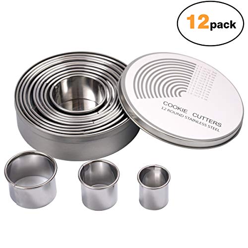 ZITFRI 12 PCS Coppapasta Rotondo Acciaio Inox Tagliapasta Aperta Tondo Stampi per Biscotti Formine Dolci Formine Rotonde con Una Scatola